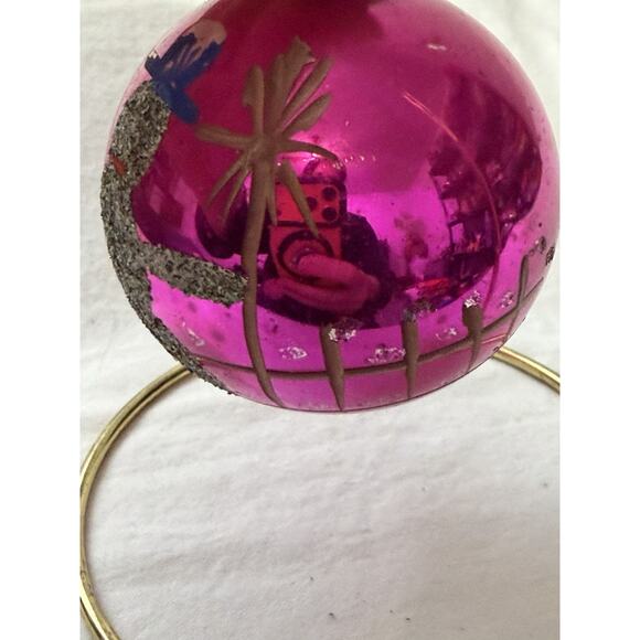 Vintage Fantasia Poland Hand Painted Pink Glitter Christmas Tree Ornament 2.75” - Picture 2 of 4